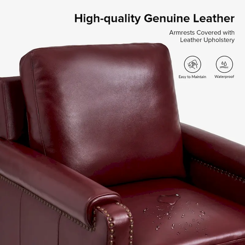 Kunz Transitional Genuine Leather Armchair with Removable Cushion and Nailhead Trims by HULALA HOME