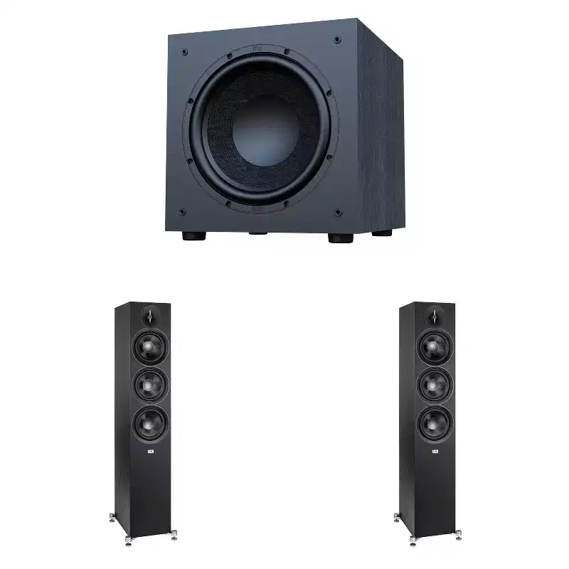 Elac Debut 3.0 Df63 Black Tower Speakers (Pair) With Debut 12 Inch Subwoofer