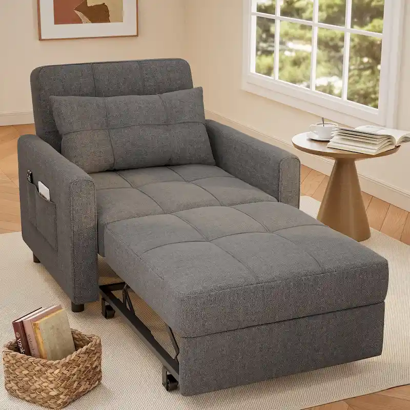 Dark Grey / Light Grey 3-in-1 Convertible Sofa Bed Recliner, Single Seat
