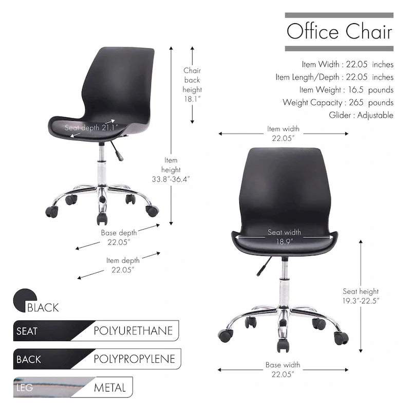 Adjustable Height Office Desk Chair with Wheels