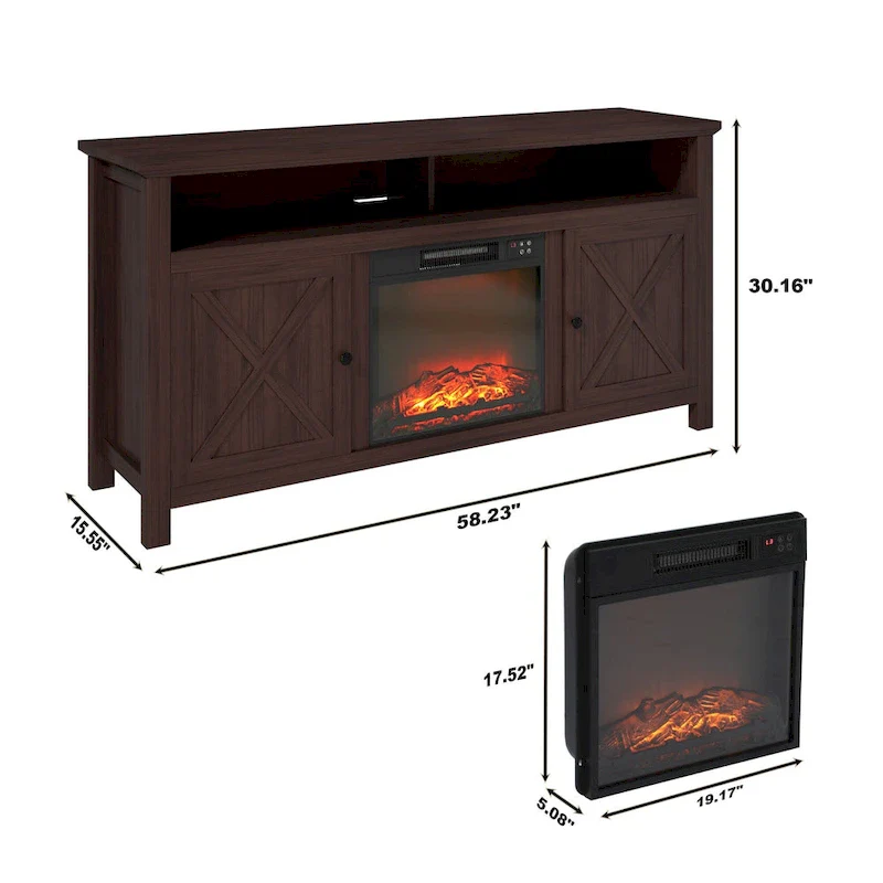 Clihome 58  Wood Fireplace TV Stand with 18  Electric Fireplace