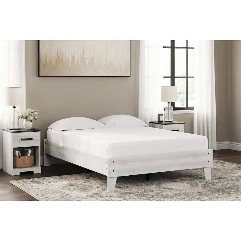 Signature Design by Ashley Shawburn Whitewash Platform Bed with 2 Nightstands