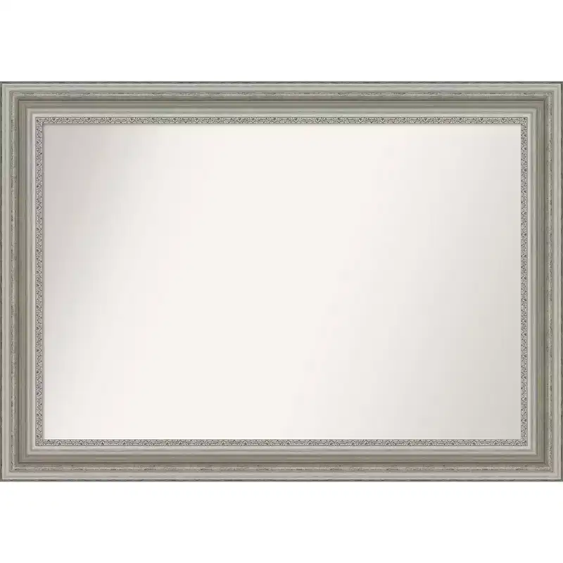 42" x 30" Non-Beveled Parlor Bathroom Wall Mirror Silver - Amanti Art: Modern Rectangle, Polystyrene Frame