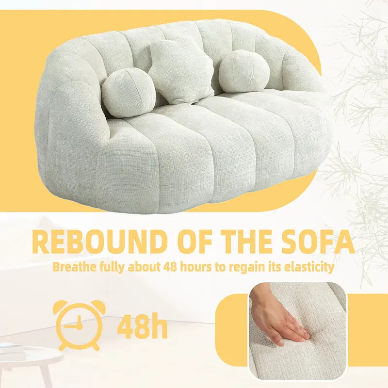 White 63.78 Chenille Lounge Chair with Foam Filling and Pillows