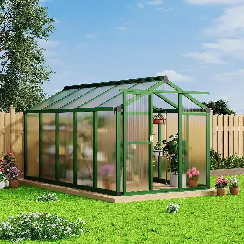 Garvee Greenhouse for Outdoors, Polycarbonate Greenhouse with Quick Setup Structure and Roof Vent, Aluminum Greenhouses Heavy Duty for Garden, Lawn