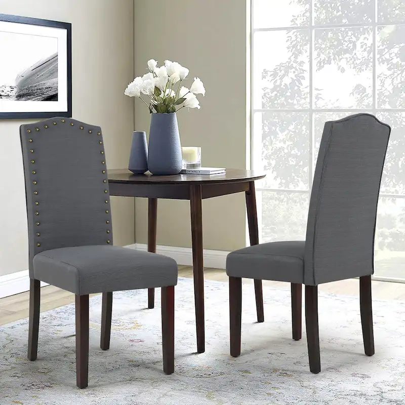 Fabric Upholstered Nailhead Trim Parson Dining Chairs Set of 2