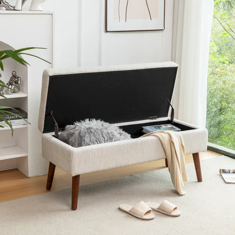 Light Grey / Dark Grey / Brown Tufted Lift-Top Storage Bench, Single Seat