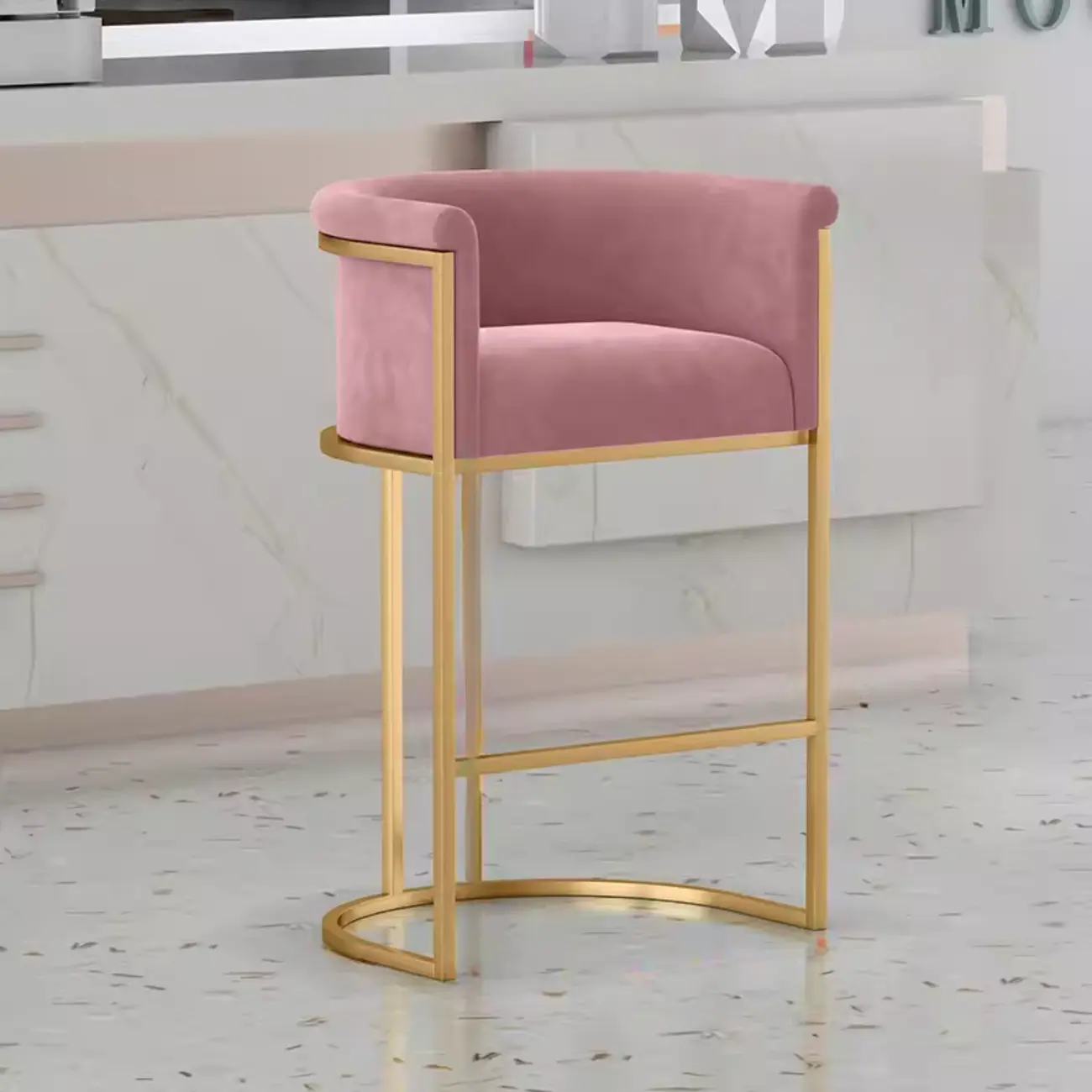 Glam Gold Sled Velvet Upholstered Bar Stool
