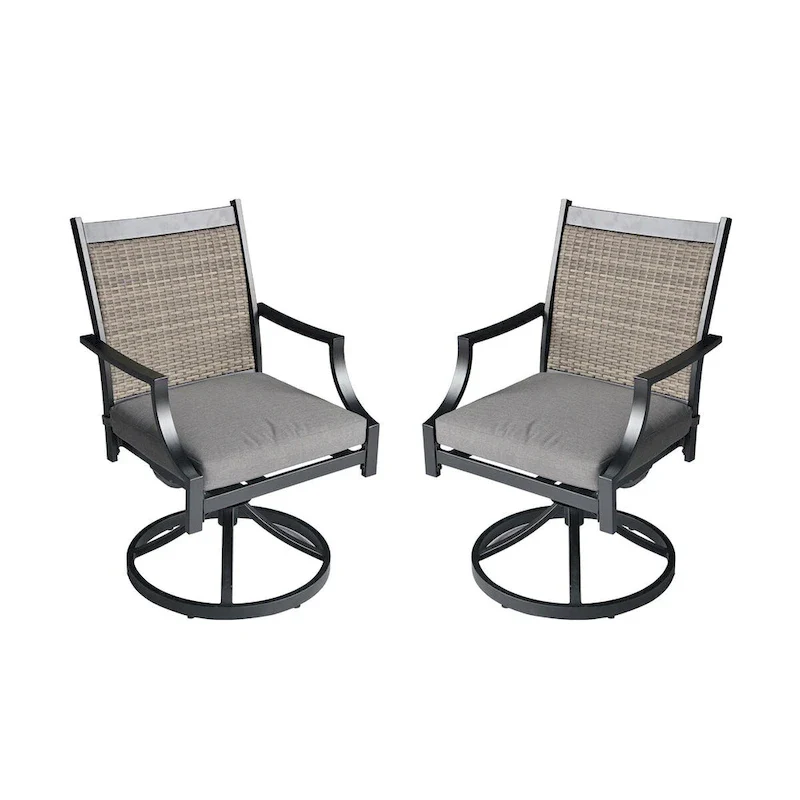 Outdoor Patio Grey Aluminum Swivel Dining Chairs (Set of 2)