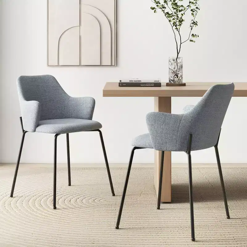 Costway Dining Chairs Set of 2 w/ Curved Backrest Wide Seat & Armrests