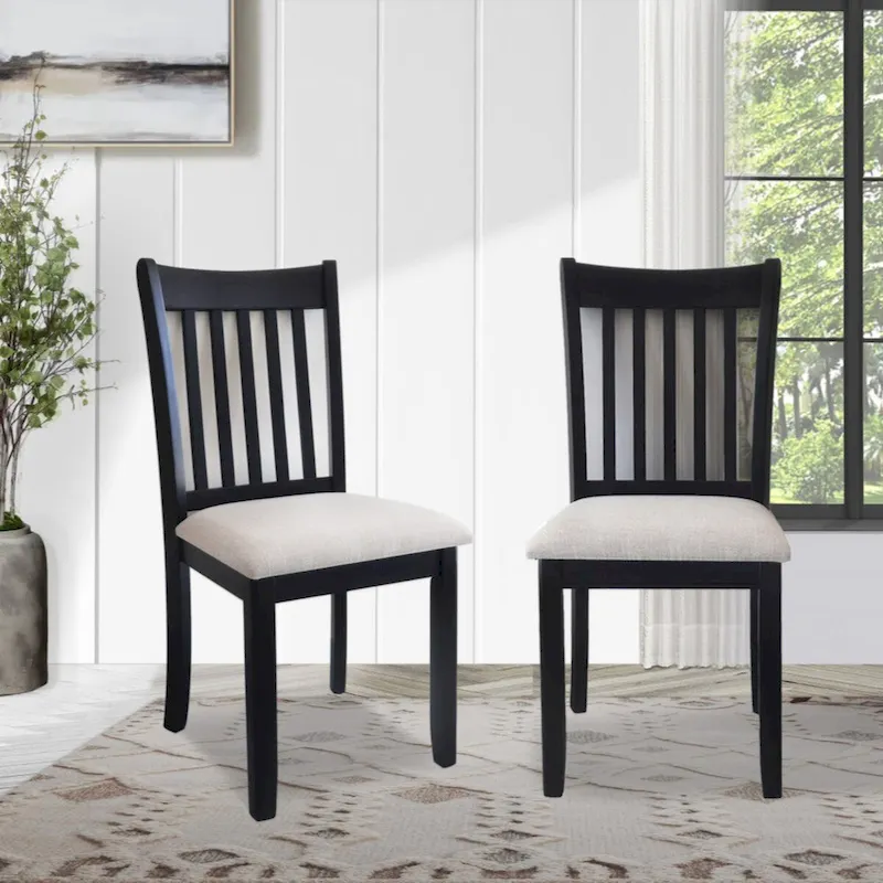 Upholstered Seating Comfortable Black Dining Chairs Set Of 2 For Farmhouse, Kitchen