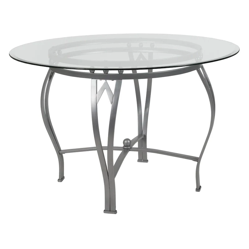 Syracuse 45 Round Glass Dining Table with Bowed Out Metal Frame
