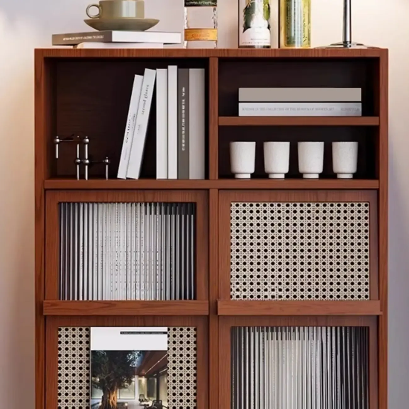 Living Room Brown Wooden Metal Legs Accent Cabinet