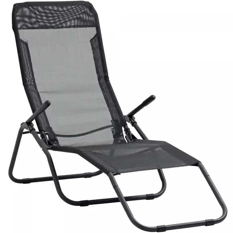 Foldable Patio Lounge Chair, Adjustable Recliner, Lightweight Portable Outdoor Chair, Black