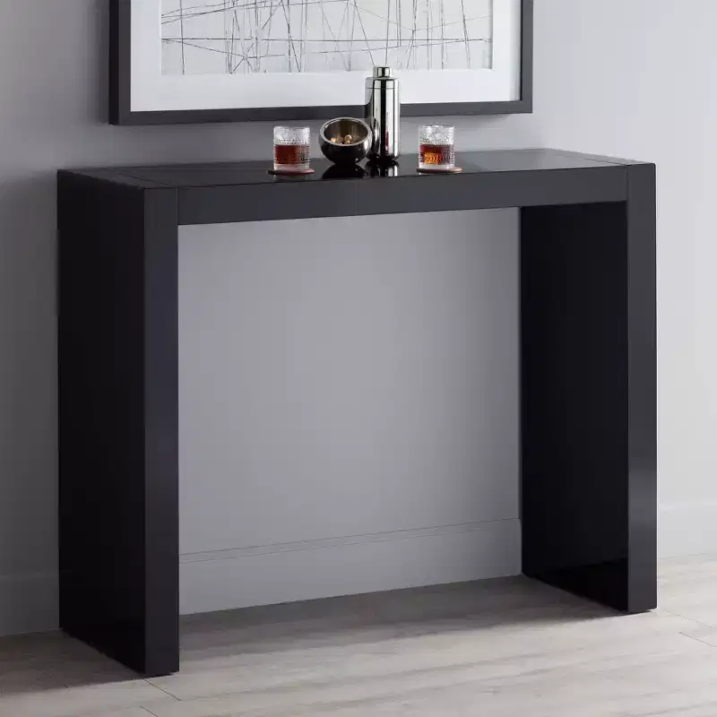 55 Downing Street Modern Minimalist Gloss Black Rectangular Bar Table 60 x 18 for Spaces Living Room Kitchen Bedroom Bedside Entryway House Bathroom