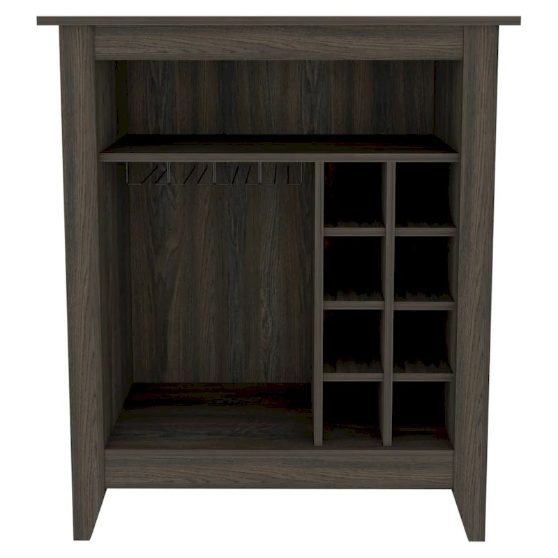 Essential Bar Cabinet, One Open Shelf, Six Built-in Wine Rack, One Drawer -Black