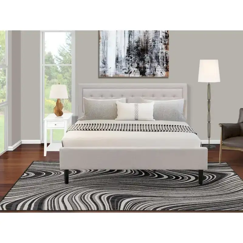 East West Furniture Platform King Size Bedroom Set with 1 Bed Frame and Nightstands - Mist Beige Linen Fabric(Pieces Options)