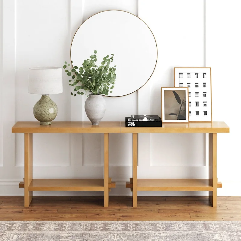 Nathan James Virgo Farmhouse 2-Tier Console Table in Wire-Brushed Wood Finish
