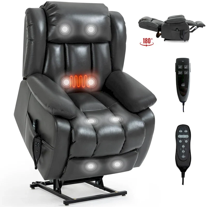 Faux Leather Dual Motor Power Lift Recliner Chair for Elderly, Single Massage Sofa w/8-Point Vibration & Lumbar Heating