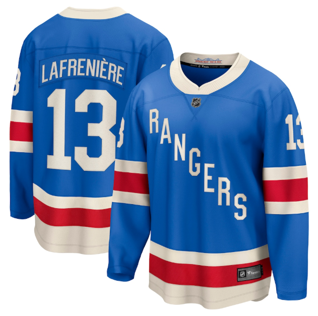 New York Rangers Alexis Lafreniere Fanatics Blue Centennial Breakaway Jersey