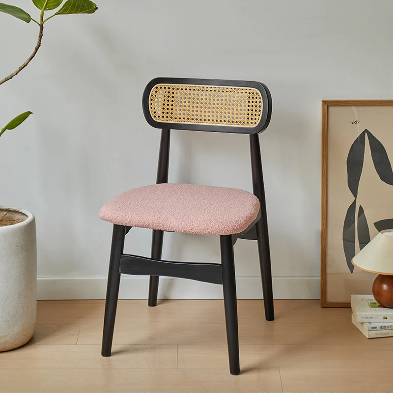 Rustic Black Wooden Armless Dining Chair with Handwoven Back
