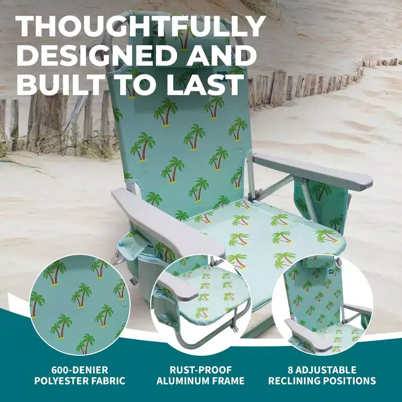 Bliss Hammocks Folding Beach Chair Recliner with Detachable Cooler