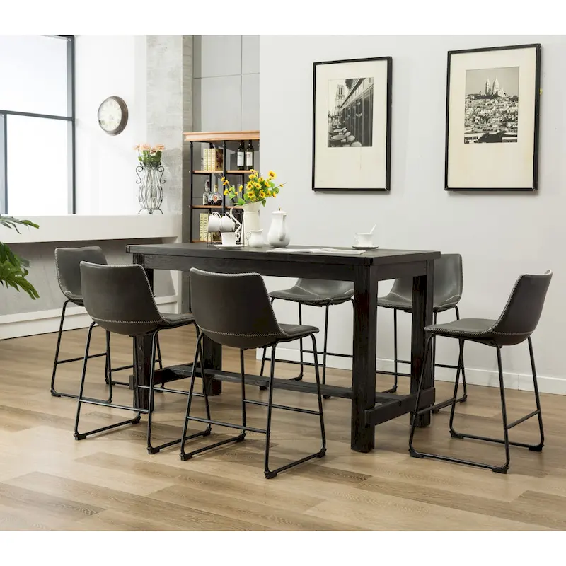 Lotusville 7-pc. Counter-height Black Wood Dining Set