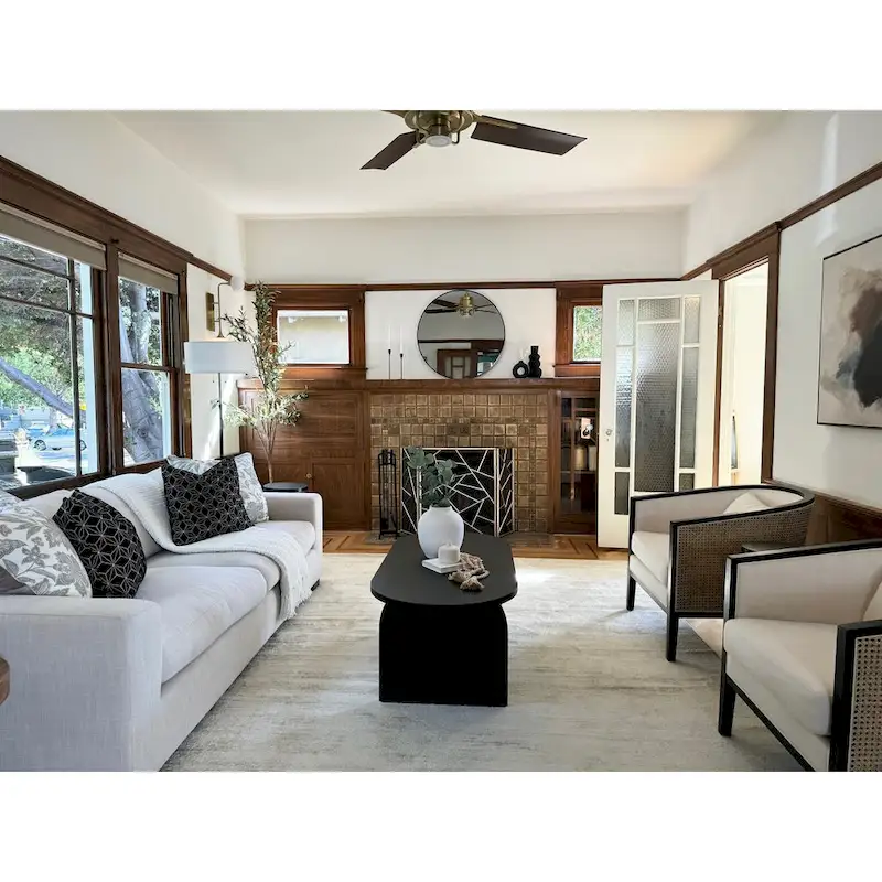 Tillman Linen Accent Arm Chair with Rattan