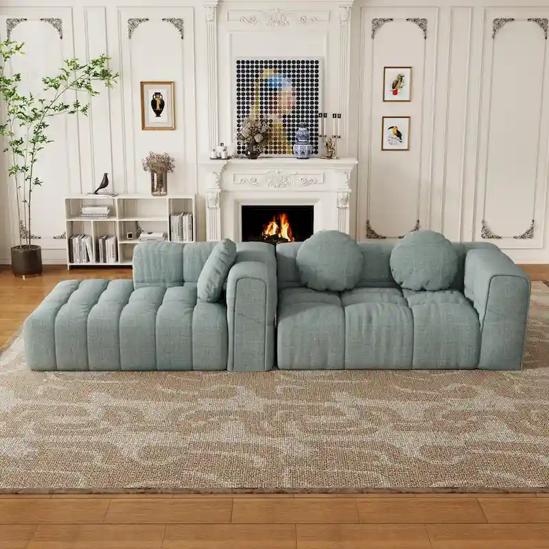 103 L-Shaped Chenille Sectional Sofa with Left Recliner & Pillows