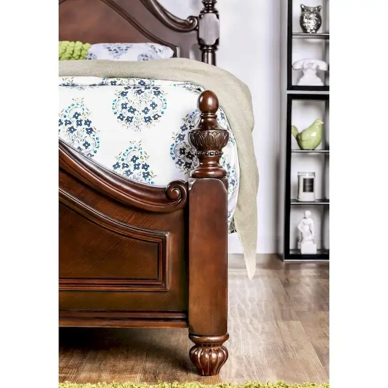 Furniture of America Diva Cherry Solid Wood Four Poster Bed
