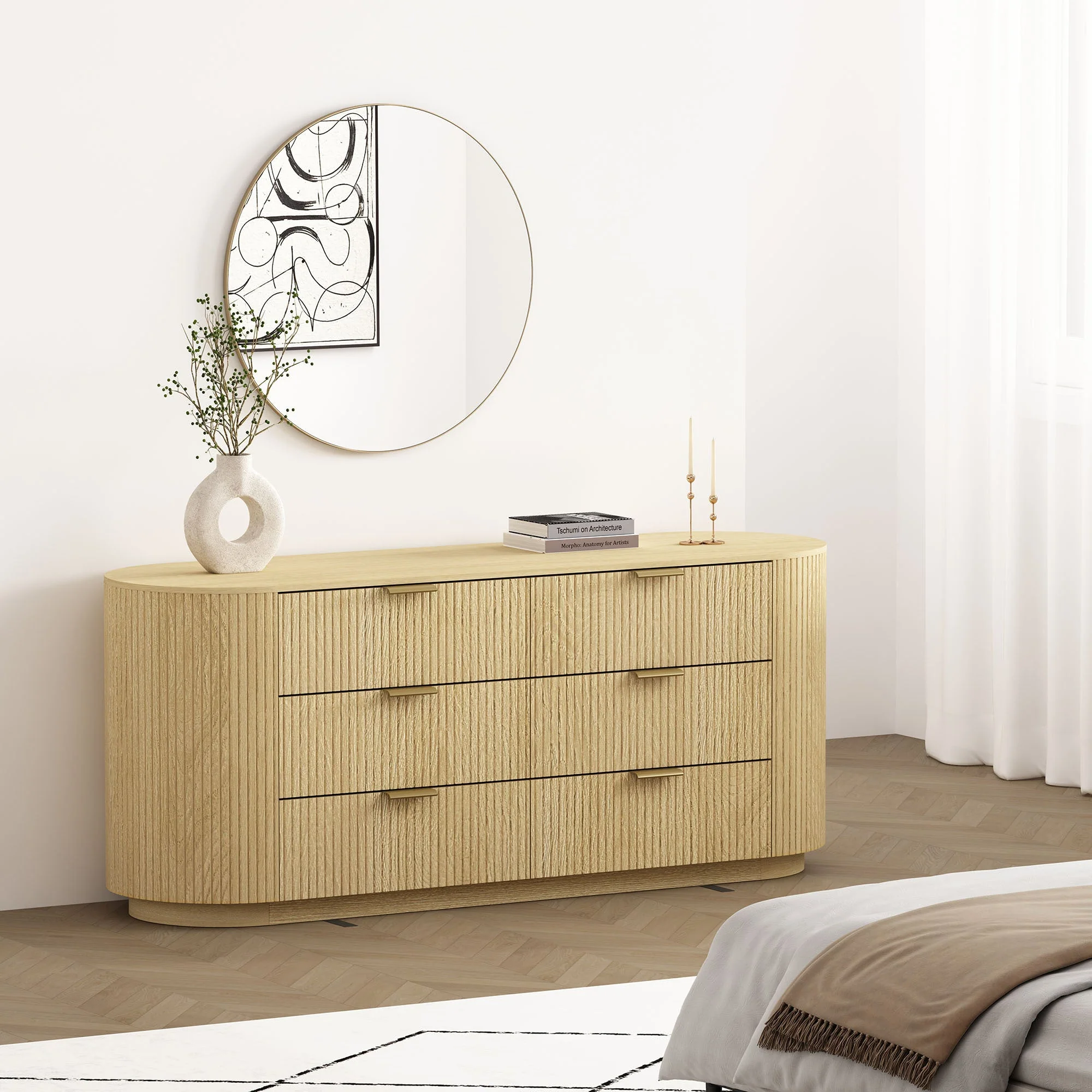 Olivia Fluted 71' 6-Drawer Dresser
