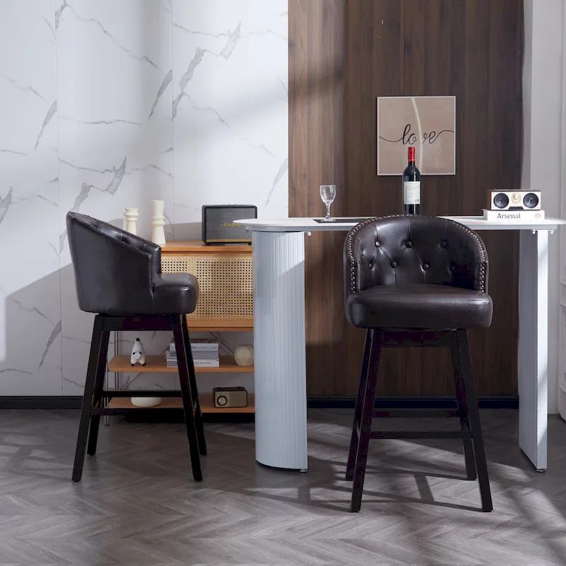 Roomfitters 33.25 Swivel Upholstered Counter Stools, Set of 2 Armless Bar Chairs with Rubberwood Frame and Footrest