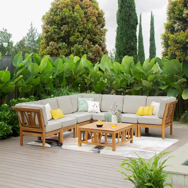 Cambridge Casual Lowell 8-piece Teak Patio Sectional Set with Cushion