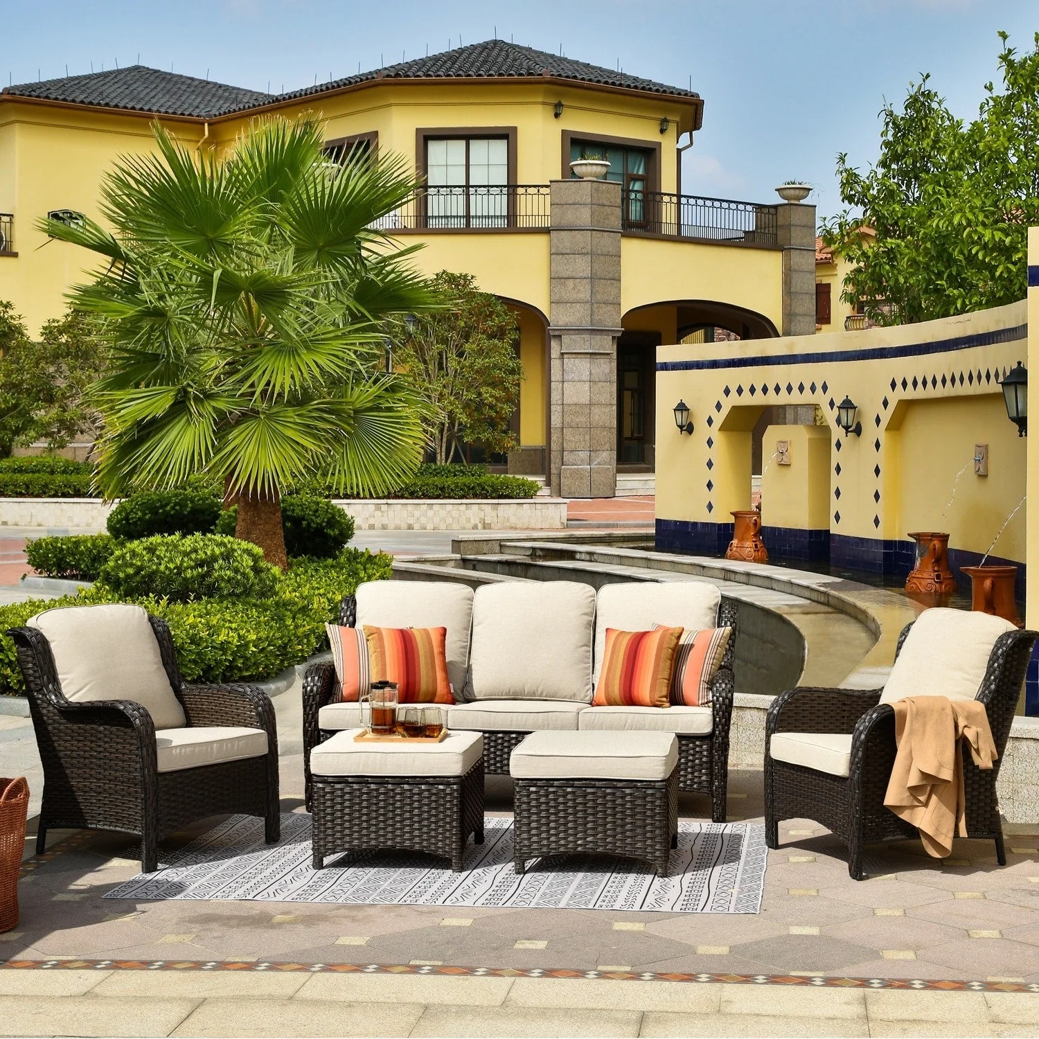 OVIOS 5-piece Patio Wicker High Back Conversation Set