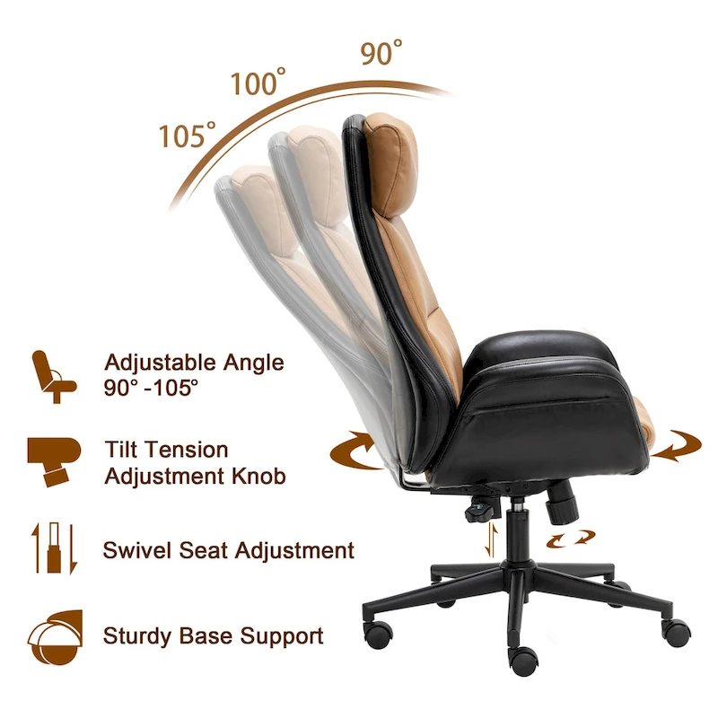 Modern High-Back Leatherette Adjustable Swivel Executive Office Chair by Glitzhome