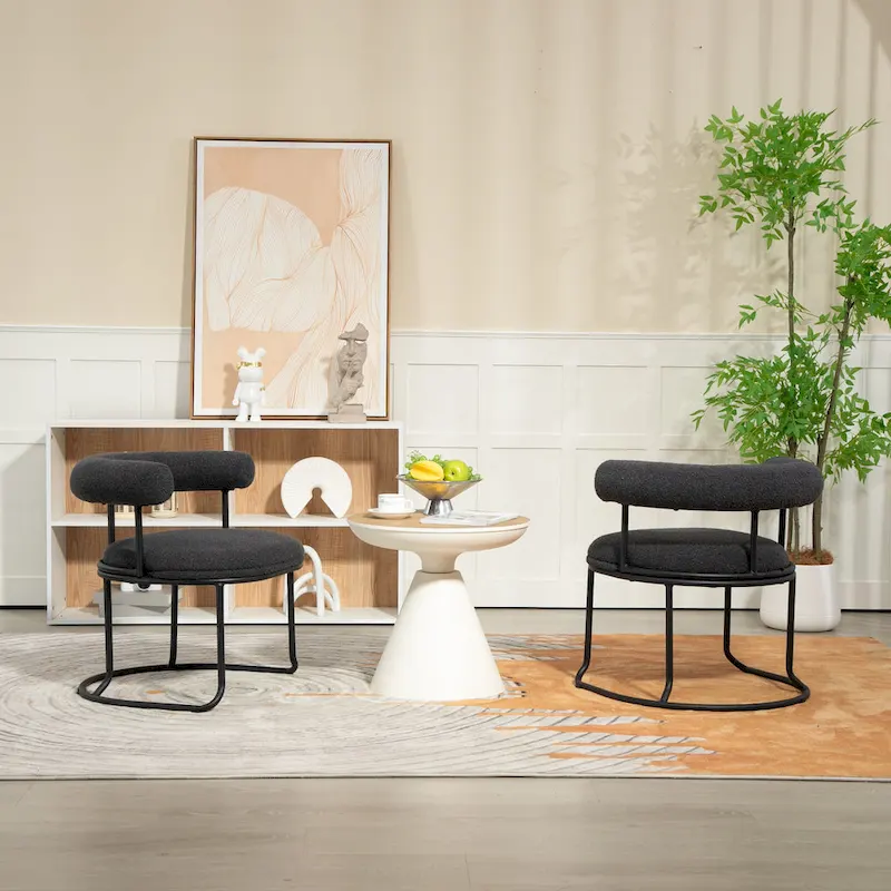 Mid-Century Modern Boucle Dining Chairs Set of 2