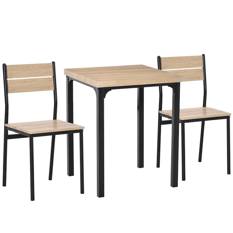 Wood Top Dining Set 3 Piece - Table and 2 Chairs Black Frame
