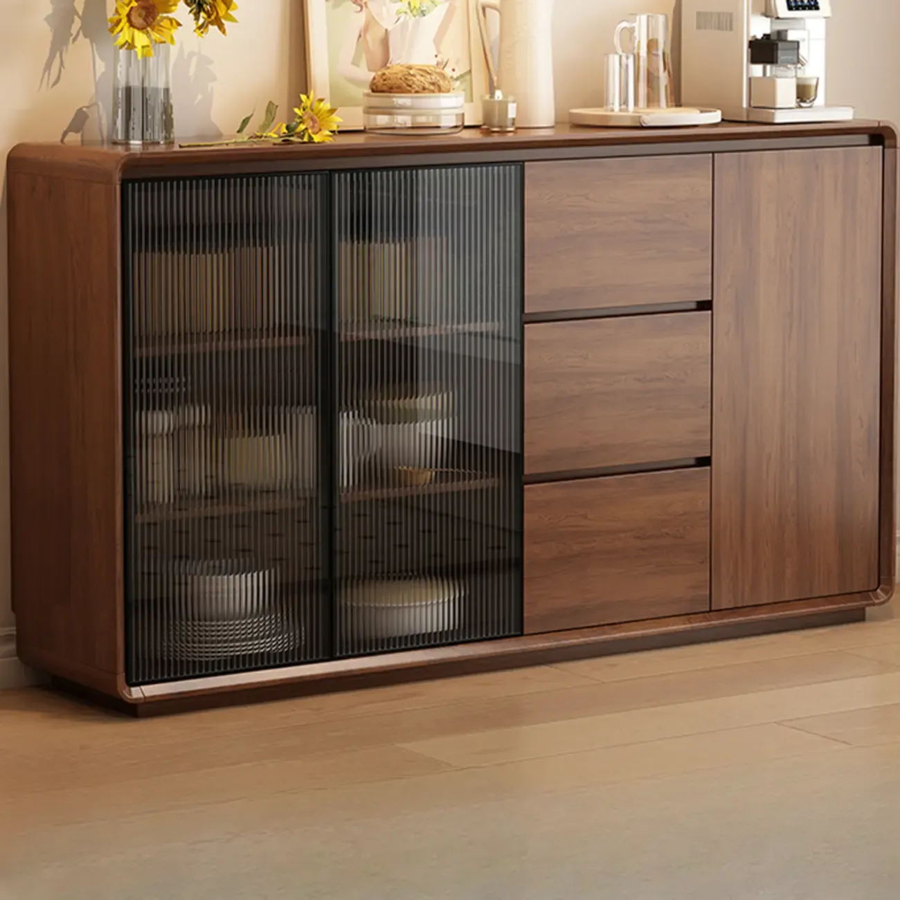 Casual Espresso Wood Sideboard with Drawers