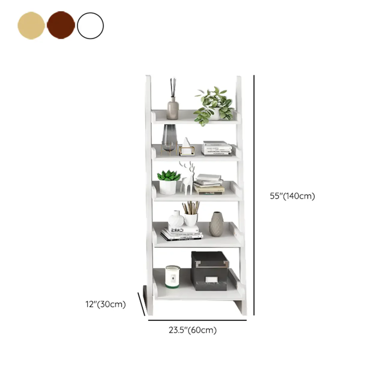 Narrow Modern Solid Wood 5-Tier Open Ladder Bookcase