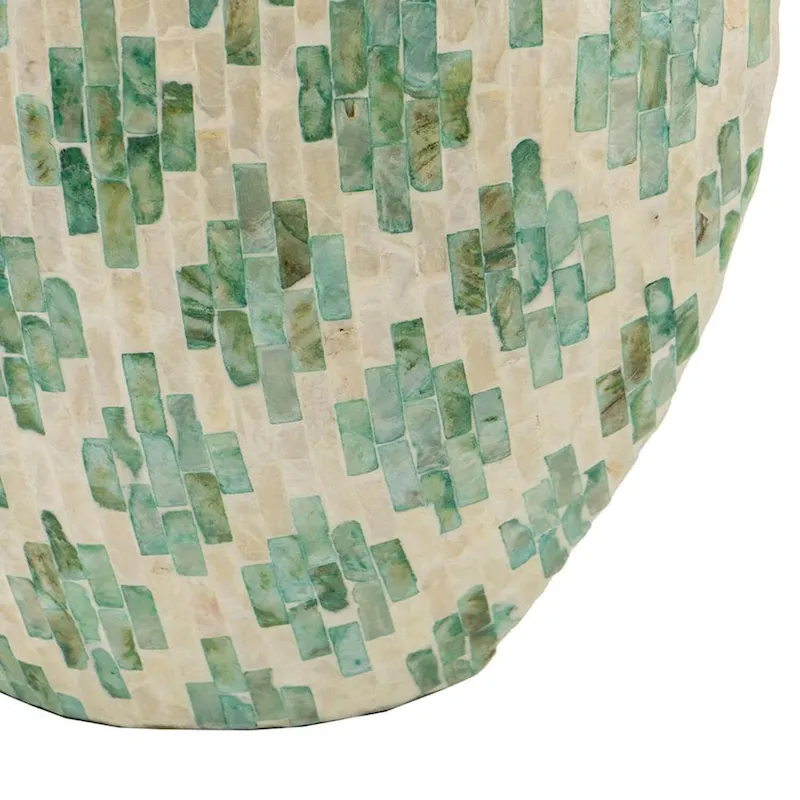 A&B Home Green and Tan Diamond Pattern Capiz Vase