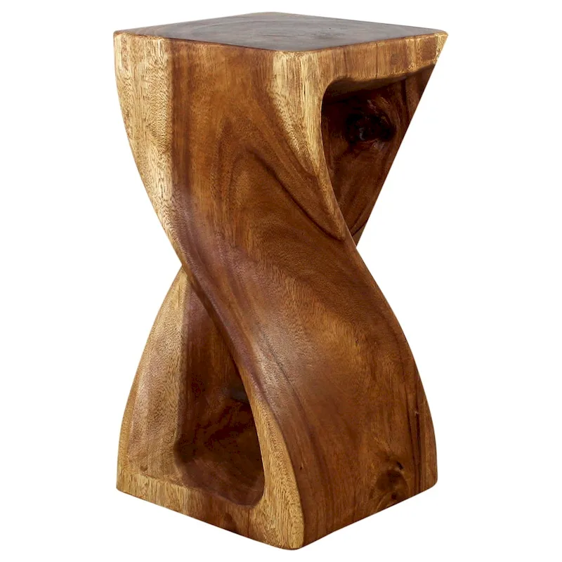 Solid Wood Twist Stool 12 x 12 x 23 in – Walnut Oil Finish