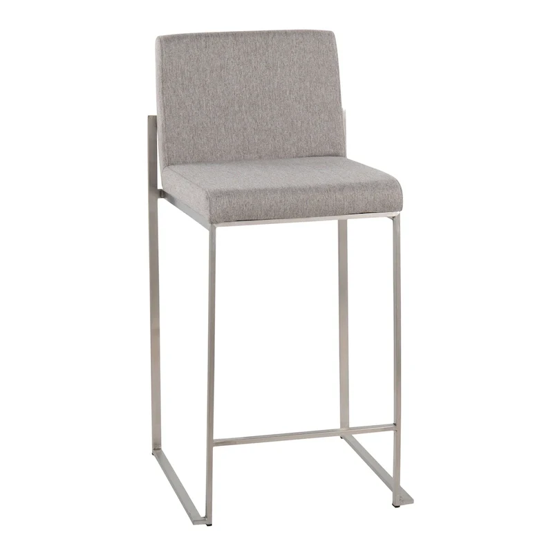 Black/Grey/White High Back Upholstered Counter Stool, Set of 2, 1-Person