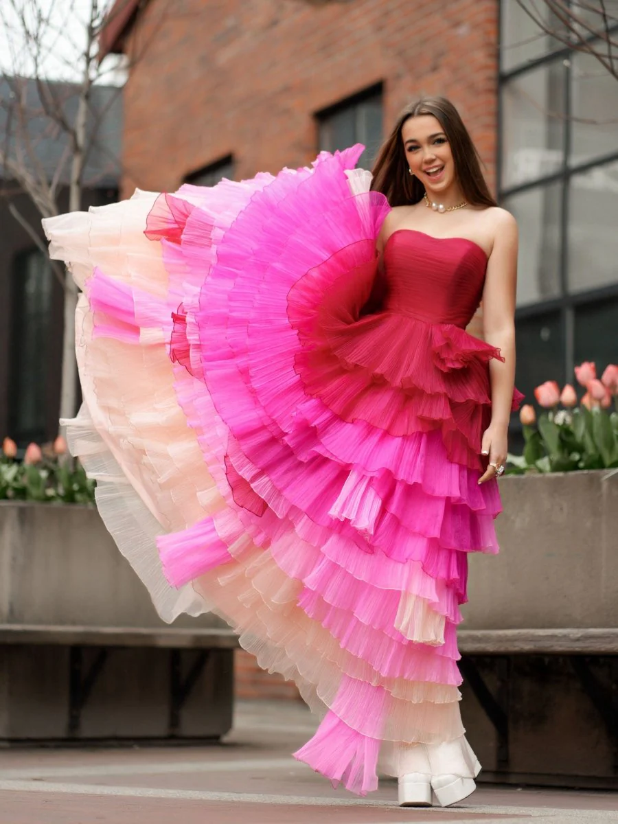 Sweetheart Pleated Bodice Long Prom Dress with Ruffles