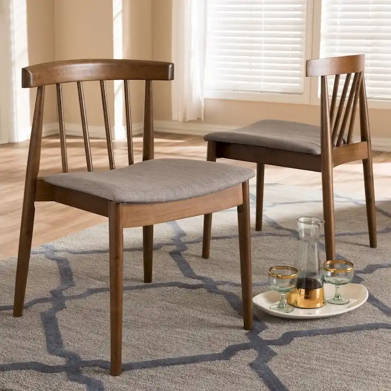 Mid-Century Beige Fabric Dining Chair Set by Baxton Studio
