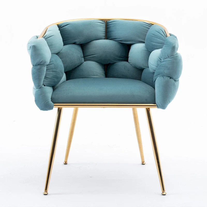 Blue Velvet Accent Chair with Gold Metal Legs – Modern Style, Seats 1