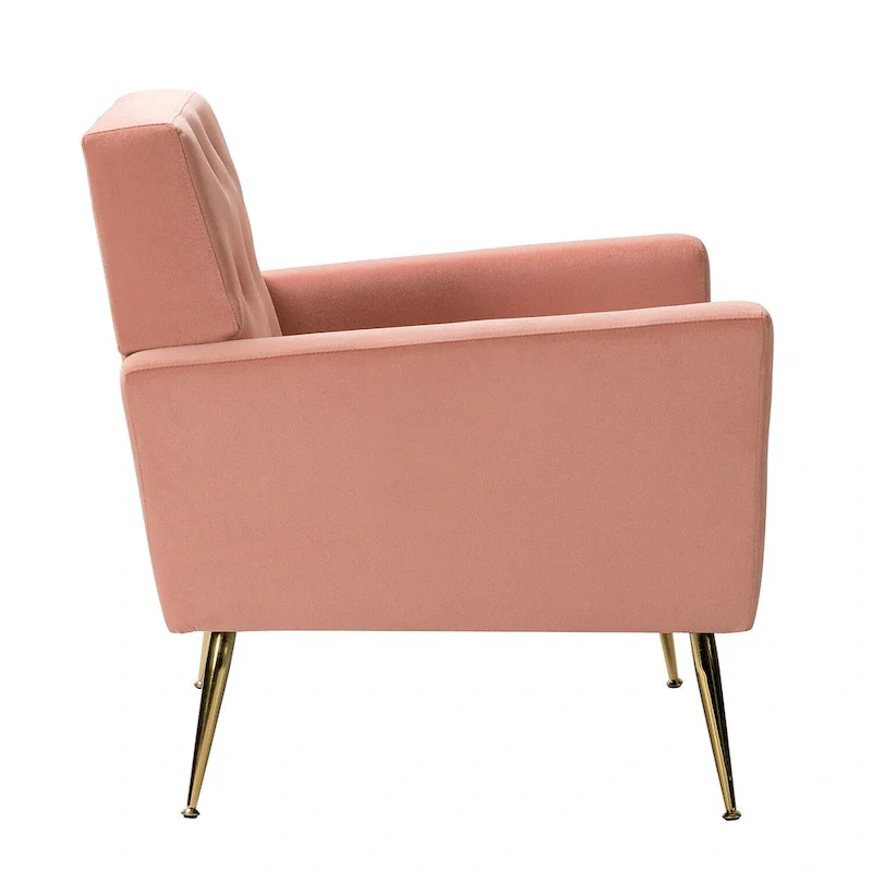 Velvet Tufted Accent Armchair with Gold Metal Legs – 250lbs Capacity