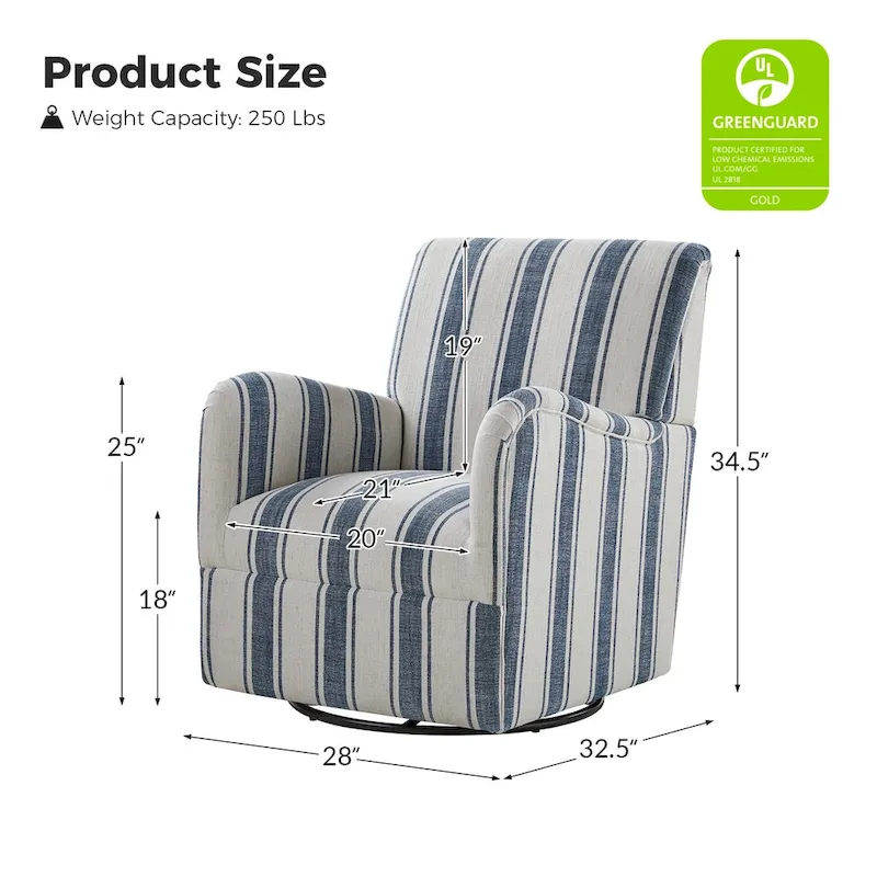 Pancy Traditional Swivel Armchair with Jacobean Strip Pattern by HOLALA HOME