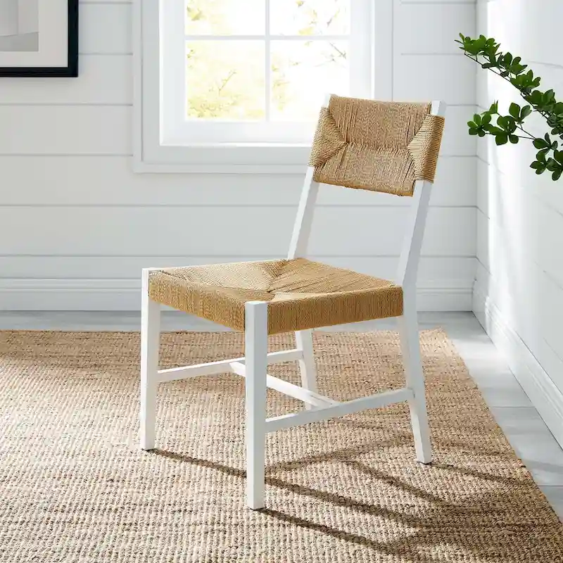 Dining Chair Woven Paper Rope Seat Elm Wood Frame Light Gray Coastal Farmhouse 330 LBS