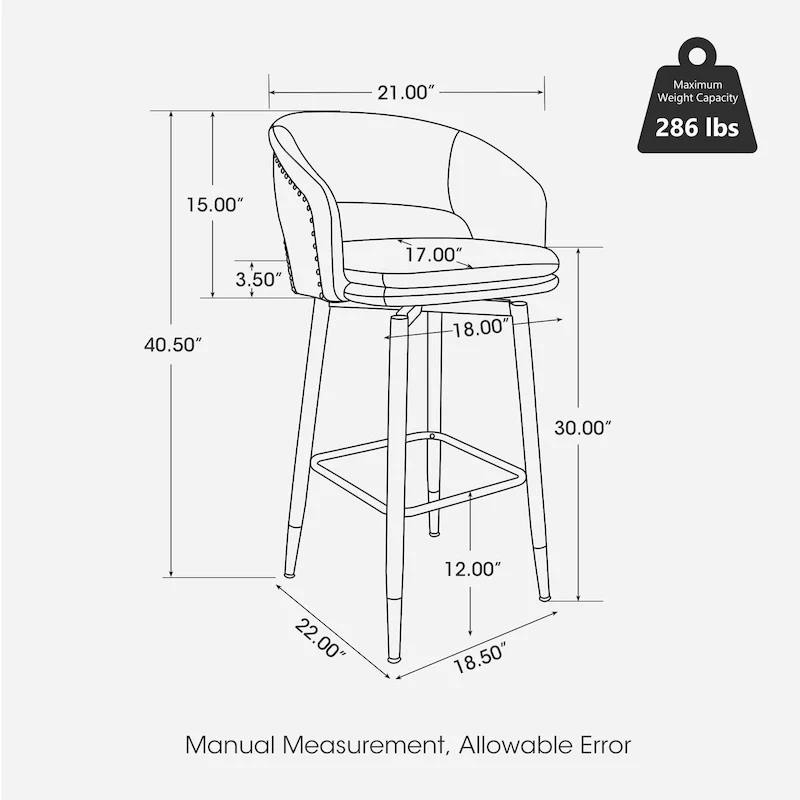 Mid-Century Modern Faux Leather Bar Stool with Nailhead Trim & Metal Legs – Black / Brown