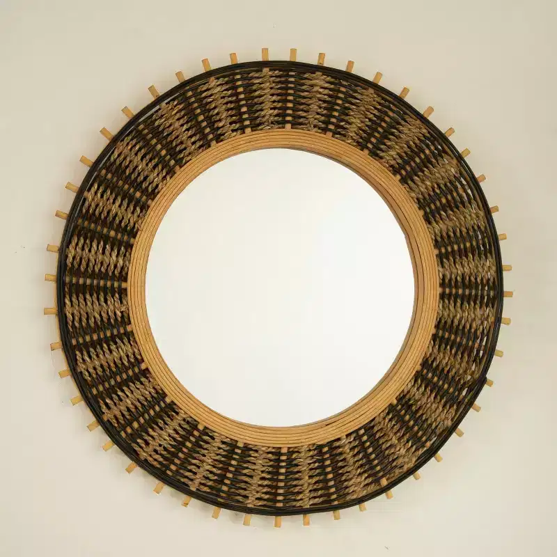 23 Vintage Round Bamboo Decorative Wall Mirror with Woven Rope Decor, Small Circle Mirror for Entryway or Living Room - Panipeachy